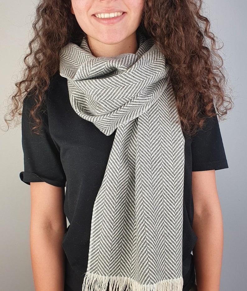 Herringbone Scarf - Ivory & Black Wool Cashmere Blend Tweed - Etsy