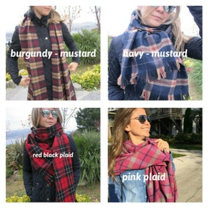 Tartan plaid Flannel blanket scarf- men&#39;s scarf -women shawl scarf-winter fashion-mens blanket scarf navy blue red burgundy pink gray