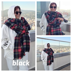 Classic Scottish Plaid blanket scarf- red tartan plaid Flannel wrap shawl- men&#39;s-women&#39;s blanket scarf Christmas-2024 winter fashion Turkey