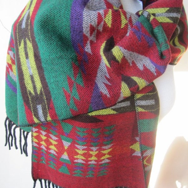 Écharpe tribale ethnique, écharpe aztèque, écharpe de couverture en laine, écharpe kilim, écharpe d'hiver, écharpe pour hommes l ong, femme homme mode hiver 2024 foulards 2012