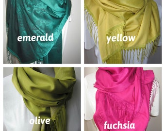 hijab-silky Shawl long scarf, olive green, lime yellow-emerald peacock pink scarf- trendy color of the year 2024 woman fashion accessories