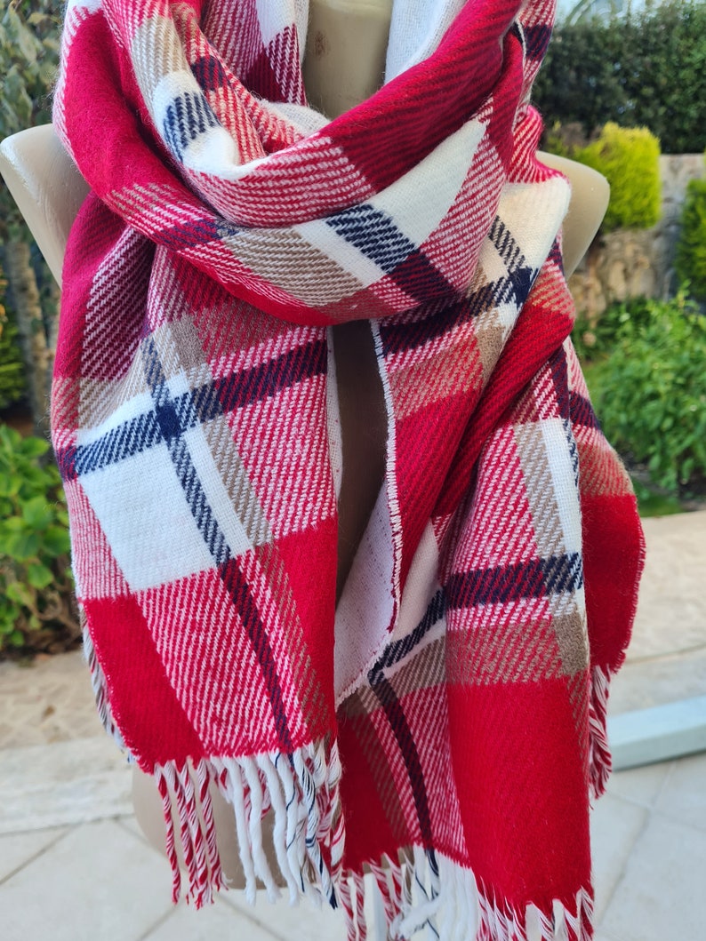 Turkish scarf Man fashion-mad-mens scarves-2023 winter FASHION black red white tartan plaid flannel blanket scarf wrap shawl for Christmas image 1
