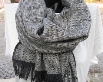 Herringbone Winter scarf -Black Grey long Herringbone-Wool fabric scarf -tweed-Turkey 2024 winter FASHION women's, men's scarves-man fashion