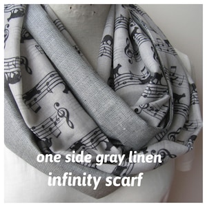 Animal scarves-Cat scarf -animal linen infinity scarf /light gray black long scarf-music notes scarf-man fashion-mens scarves-womens scarves