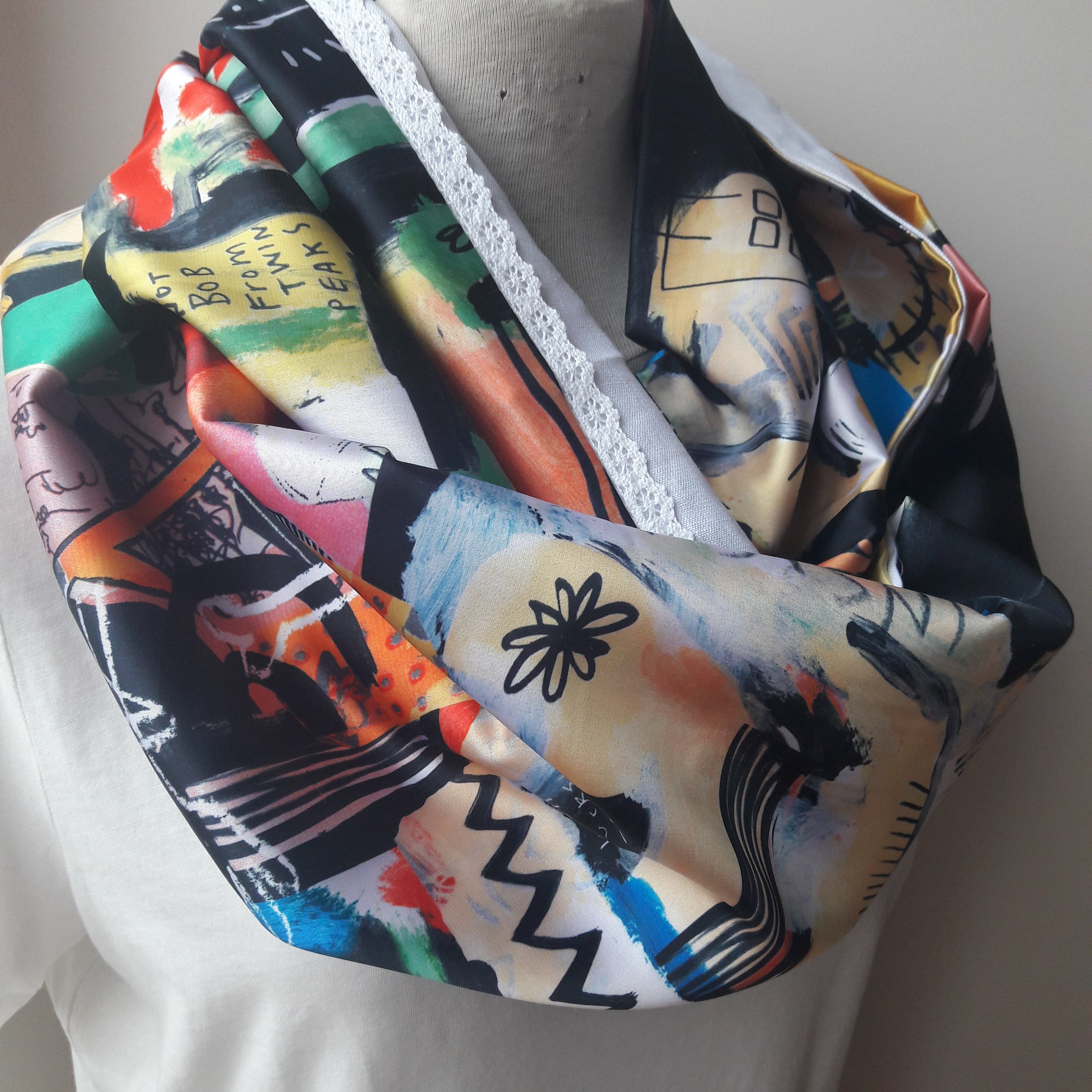 Emerald Green Scarf, Street Writing Graffiti Print Abstract Art ...
