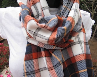 Denver Broncos Flannel Scarf – Orange Navy Plaid, Fanatics Gift