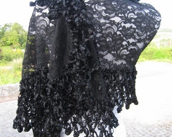 Black Lace Shawl | Etsy