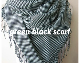 Gingham Plaid Flannel Scarf: Acrylic Cotton Blend