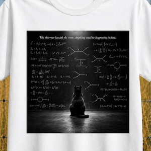 Camiseta de física con gato negro, camiseta divertida de ciencia con gato cuántico, camiseta con estampado gráfico del diagrama de Feynman, regalo para profesor de física, camiseta para amantes de los gatos nerds