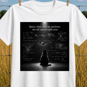 Space Time Cat Shirt, Black Cat Relativity Funny Physics Tee, Quantum Science Graphic Tee, Physics Student Gift, Nerdy Cat Dad Tee