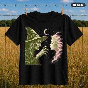 Häxprofil Halloween-tröja Vintage häxig t-shirt Retro häxsilhuett utan text Flickor höst höst grafisk t-shirt kuslig present till henne
