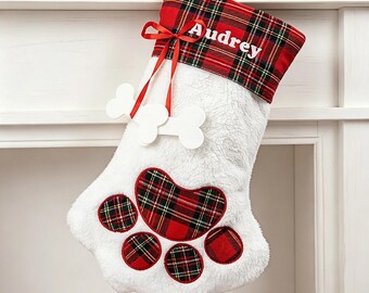 Personalized Monogram Stocking, 2026 Christmas Embroidered Paw Stockings, Family Xmas Stocking, Holiday Decor