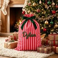 Personalized Large Striped Santa Sack, Custom Embroidered Name Christmas Gift Bag, Reusable Present Sack
