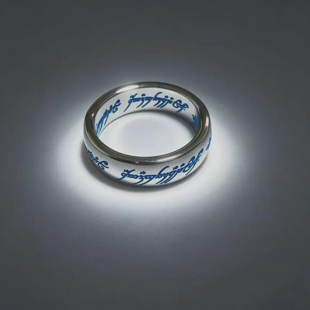 Elvish Glow Ring, LOTR Inspired Titanium Steel Band, Glow in the Dark ...