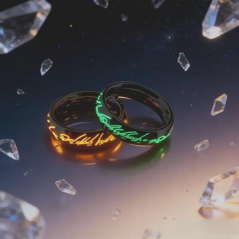 Elvish Glow Ring, LOTR Inspired Titanium Steel Band, Glow in the Dark ...