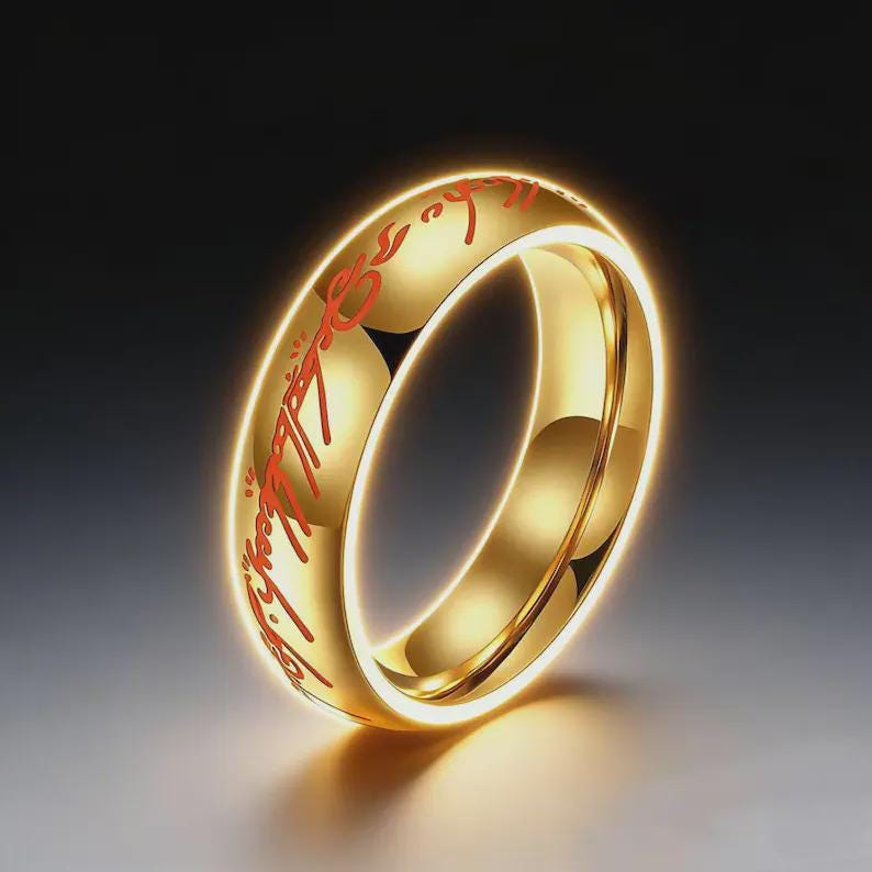 Elvish Glow Ring, LOTR Inspired Titanium Steel Band, Glow in the Dark ...