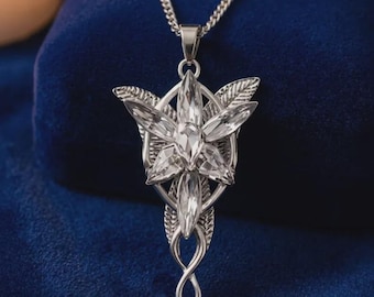 Collar inspirado en Arwen Evenstar – Colgante de cristal plateado / Joyería élfica de El Señor de los Anillos / Regalo de fantasía para mujeres, niñas y bodas
