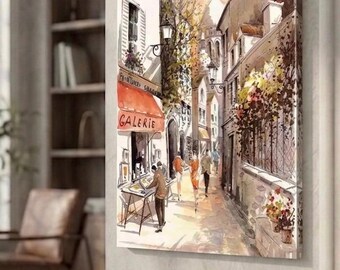 Stampa artistica ad acquerello di una strada parigina, 20 x 15 cm, decorazione murale di un villaggio francese, dipinto di Montmartre, arredamento romantico parigino, scena di strada europea