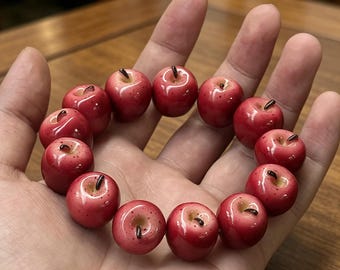 Lucky Red Apple Bracelet, Gothic jewelry Gift, Resin Fruit Jewelry, Unique Birthday Gift Idea for Her, Christmas Stocking Stuffer