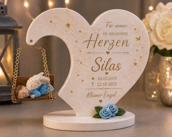 Sternenkind Gedenkdeko Personalisierte  Herz  – Engel Baby mit Name & Datum – Trauergeschenk Erinnerung Kind Verlust Deko