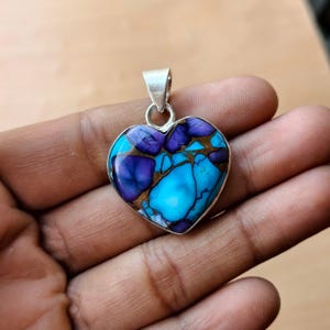 Purple Dahlia Turquoise Pendent, 925 Sterling Silver, Handmade Gemstone Designer Jewelry, Gift For Him