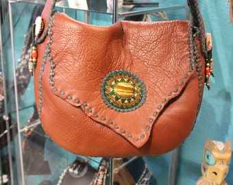 Diamond of the Desert- Buffalo leather antler button large purse