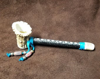 Handmade Antler Peace Pipe with Genuine Sting Ray leather