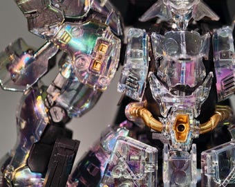 Clear Iridescent Sazabi Style Mecha Model Kit, Custom Electroplated Armor, Gundam Inspired 1/144 Robot Figure, Display Collectible
