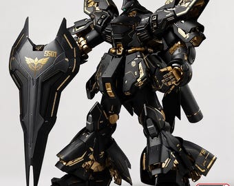 Gundam Sazabi Style Mecha Model Kit, Custom Electroplated Armor, Gundam Inspired RG1/144 Robot Figure, Display Collectible