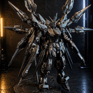 May include: A detailed, dark gray robot model with multiple articulated appendages and sharp, angular designs. The model is standing on a hexagonal base. The logo "AFS AsterForgeStudio" is visible in the upper left corner.