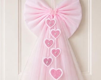 Fiocco nascita in tulle con cuoricini, 34x56 cm, rosa, azzurro
