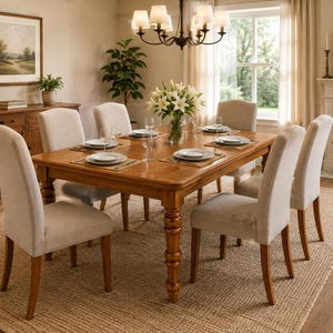 Mesa de comedor de madera maciza de teca, mesa de comedor hecha a mano para 6 personas, mesa de cocina estilo granja, mesa de comedor rústica de madera, mesa personalizada