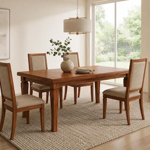 Handmade Solid Wood Dining Table | Modern Rectangular Kitchen Table | Farmhouse Dining Table | Custom Wooden Dining Room Furniture
