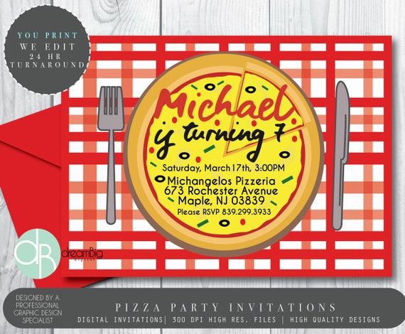 pizza party invitation pizza birthday invites pepperoni etsy