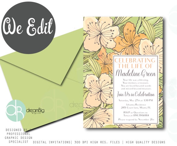a celebration of life invitations watercolor floral tropical