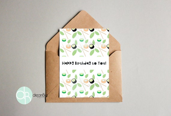 sushi birthday greeting card digital printable card birthday card