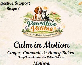 Travel Anxiety Dog Treat Recipe | Motion Sickness Relief | Ginger Chamomile Honey Bites | Calming Canine Nutrition | Digital Download