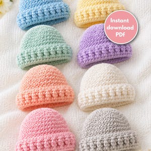 Preemie Hat Crochet Pattern PDF, Ribbed Brim Baby Beanie, Easy Beginner NICU Newborn Hat, Quick Crochet Gift Tutorial, Instant Download