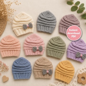 Knitting Pattern PDF Preemie Hats Newborn Premature Baby Beanie Beginner Knit Optional Bow Charity Gift