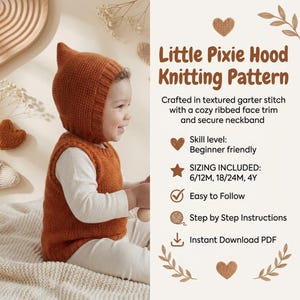 Pixie Hood Knitting Pattern PDF, Baby Balaclava Knit Pattern, Easy Gnome Bonnet Pattern, Toddler Winter Hat Pattern Instant Download