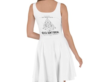 Cyberpunk Skater Dress, Minimalist Geometric Streetwear Clothing, Techwear White Sundress, Aesthetic Line Art Dress, Edgy Alternative Gown