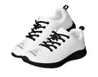 Zapatillas blancas minimalistas, zapatillas de running de malla estética, zapatillas deportivas con gráficos cyberpunk, calzado técnico geométrico, calzado urbano vanguardista.