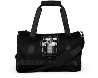 Discipline Over Motivation Gym Bag - Cyberpunk Duffel Bag, Techwear Aesthetic Sports Travel Bag, Matte Black Fitness Gymrat Gift