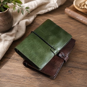 Personalized A6 leather journal, custom travel notebook cover, with replaceable pages and foil stamping