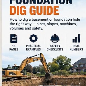 Excavation Guide PDF, How to Dig a Basement Foundation, Slope Soil Types Chart, Excavator Truck Calculator, Construction Printable Checklist