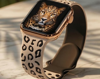 Engraved Leopard Silicone Watch Band Compatible with Apple Watch Series 11 10 9 8 7 SE Ultra