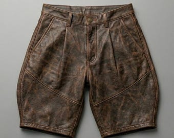 Leren jodhpur herenshort verweerd bruin vintage hippische biker handgemaakt hoge taille luxe festival westerse streetwear