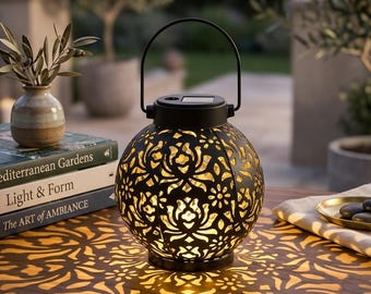 Lanterna solare da appendere, luce da giardino in metallo impermeabile, decorazione vintage boho per esterni, patio, giardino, idea regalo