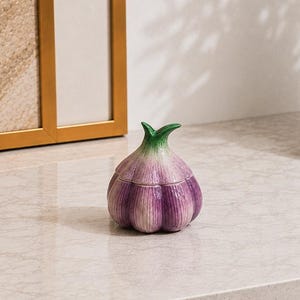 Bocal de rangement en céramique violette en forme d'ail avec couvercle, boîte de cuisine décorative
