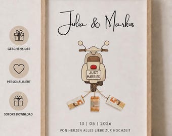 Personalisiertes Hochzeitsgeschenk mit Namen & Datum | Rouleau | Geldgeschenk Hochzeit | Téléchargement | Affiche zum Selbstausdrucken